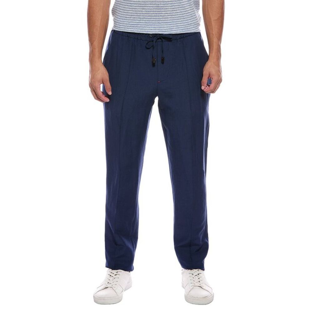 Isaia Mens  Drawstring Wool & Linen-Blend Trouser, Blue